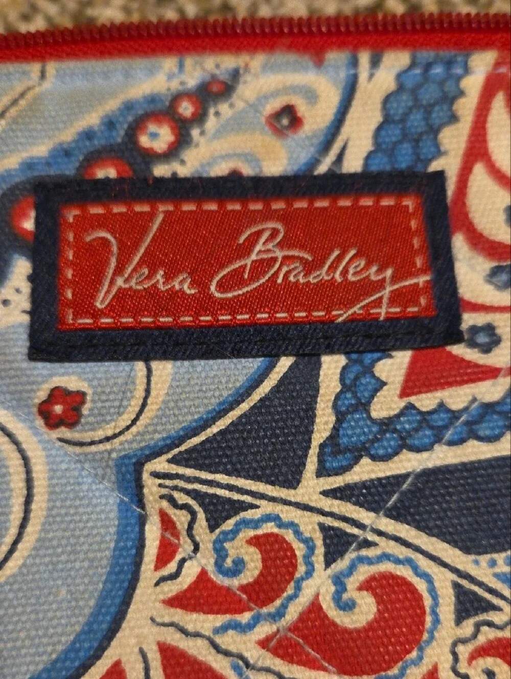 Vera Bradley Red, Blue and Cream Paisley Wristlet